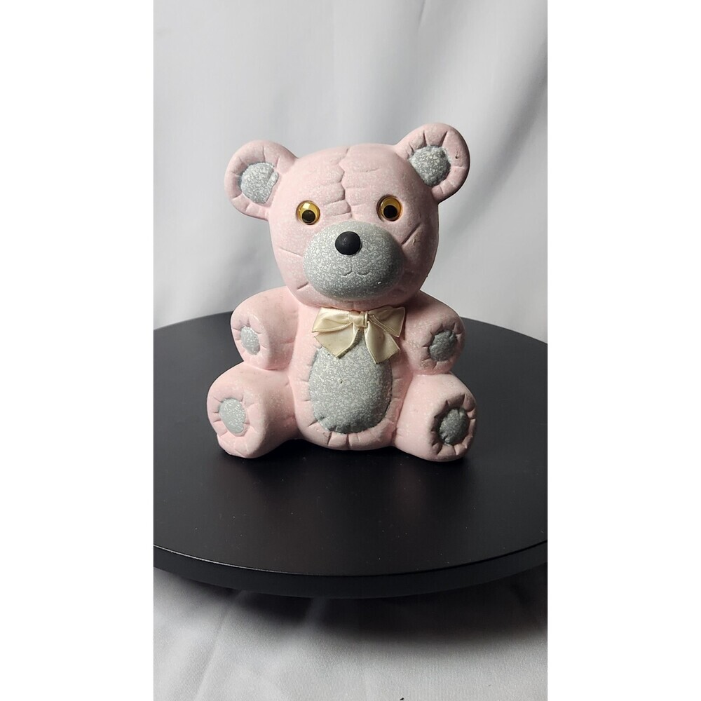 Vintage 8" Ceramic Pink Teddy Bear Piggy Bank Excellent Condition 1028